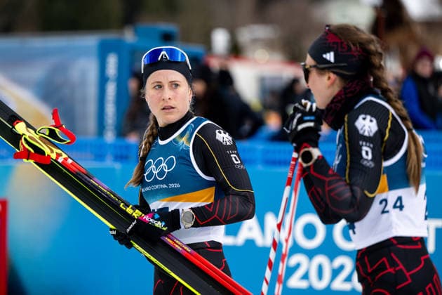 HENNIG DOTZLER Katharina (Deutschland), SAUERBREY Katherine (Deutschland) im Ziel, ITA, Olympische Spiele Milano Cortina 2026, Olympia, Langlauf, 10 km + 10 km Skiathlon Damen, 07.02.2026 ITA, Olympische Spiele Milano Cortina 2026, Olympia, Langlauf, 10 km + 10 km Skiathlon Damen, 07.02.2026 Tesero *** HENNIG DOTZLER Katharina Germany , SAUERBREY Katherine Germany at the finish, ITA, Olympic Games Milano Cortina 2026, Olympia, cross-country skiing, 10 km 10 km skiathlon women, 07 02 2026 ITA, Olympic Games Milano Cortina 2026, Olympia, cross-country skiing, 10 km 10 km skiathlon women, 07 02 2026 Tesero Copyright: xEibner-Pressefoto Memmlerx EP_MMR