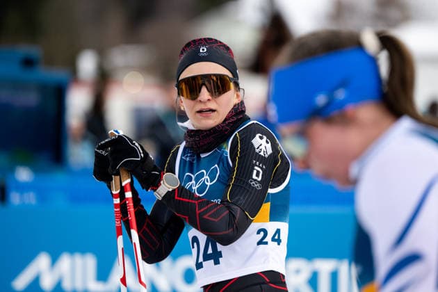 SAUERBREY Katherine (Deutschland) im Ziel, ITA, Olympische Spiele Milano Cortina 2026, Olympia, Langlauf, 10 km + 10 km Skiathlon Damen, 07.02.2026 ITA, Olympische Spiele Milano Cortina 2026, Olympia, Langlauf, 10 km + 10 km Skiathlon Damen, 07.02.2026 Tesero *** SAUERBREY Katherine Germany at the finish, ITA, Olympic Games Milano Cortina 2026, Olympia, cross-country skiing, 10 km 10 km skiathlon women, 07 02 2026 ITA, Olympic Games Milano Cortina 2026, Olympia, cross-country skiing, 10 km 10 km skiathlon women, 07 02 2026 Tesero Copyright: xEibner-Pressefoto Memmlerx EP_MMR