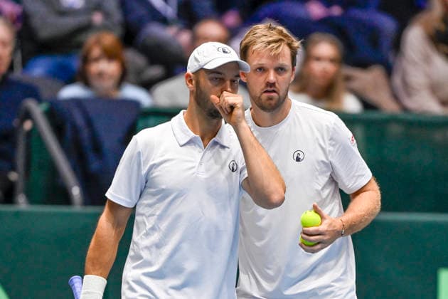 v. li. im Bild Tim Pütz (GER) Kevin Krawietz (GER) 07.02.2026 Tennis Davis Cup Qualifiers 2026 Deutschland vs Peru , Castello, Duesseldorf,