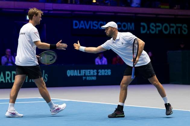 Davis Cup: Deutschland - Peru, 07.02.2026 Krawietz und Puetz (GER) während des Davis Cup Davis Cup: Deutschland - Peru im CASTELLO am February 7, 2026 in Duesseldorf, Germany. Copyright: xBEAUTIFULxSPORTS KennyxBeelex