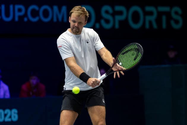 Davis Cup: Deutschland - Peru, 07.02.2026 Kevin Kravitetz (GER) während des Davis Cup Davis Cup: Deutschland - Peru im CASTELLO am February 7, 2026 in Duesseldorf, Germany. Copyright: xBEAUTIFULxSPORTS KennyxBeelex