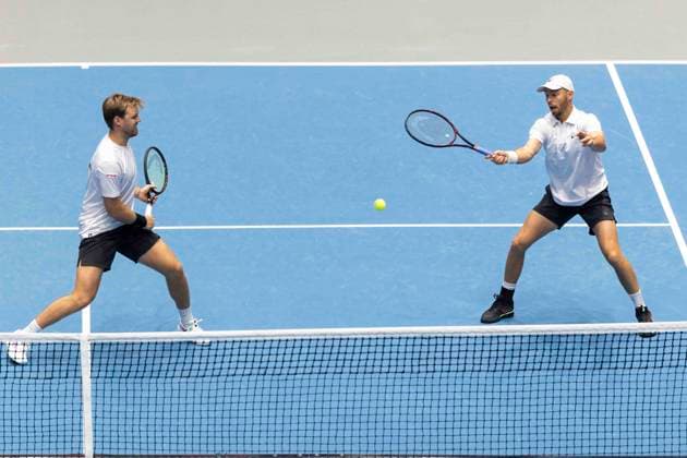 Davis Cup: Deutschland - Peru, 07.02.2026 Krawietz und Puetz (GER) während des Davis Cup Davis Cup: Deutschland - Peru im CASTELLO am February 7, 2026 in Duesseldorf, Germany. Copyright: xBEAUTIFULxSPORTS KennyxBeelex