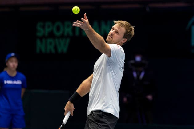 Davis Cup: Deutschland - Peru, 07.02.2026 Kevin Kravitetz (GER) während des Davis Cup Davis Cup: Deutschland - Peru im CASTELLO am February 7, 2026 in Duesseldorf, Germany. Copyright: xBEAUTIFULxSPORTS KennyxBeelex