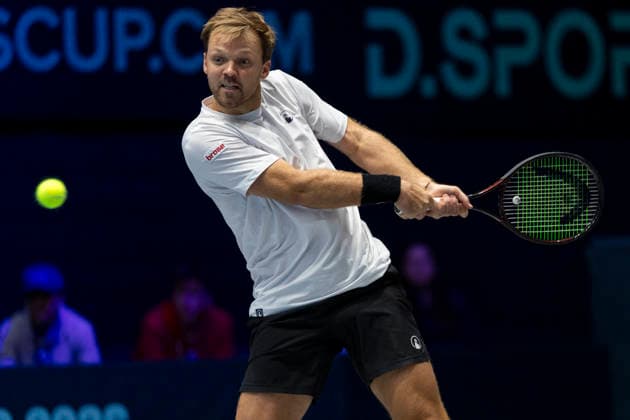 Davis Cup: Deutschland - Peru, 07.02.2026 Kevin Kravitetz (GER) während des Davis Cup Davis Cup: Deutschland - Peru im CASTELLO am February 7, 2026 in Duesseldorf, Germany. Copyright: xBEAUTIFULxSPORTS KennyxBeelex