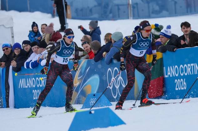 Pia FINK (GER, SV Bremelau) vor Katharina HENNIG-DOTZLER (GER, WSC Erzgebirge Oberwiesenthal). Skilanglauf, 10km+10km Skiathlon der Frauen. Olympische Winterspiele 2026. 7.2.2026, in Tesero Cross-Country Stadium, Italien. Quelle Copyright Credit : Oryk HAIST *** Pia FINK GER, SV Bremelau ahead of Katharina HENNIG DOTZLER GER, WSC Erzgebirge Oberwiesenthal Cross-country skiing, 10km 10km womens skiathlon Olympic Winter Games 2026 7 2 2026, in Tesero Cross Country Stadium, Italy Source Copyright Credit Oryk HAIST xOLY-LL-CCS01x