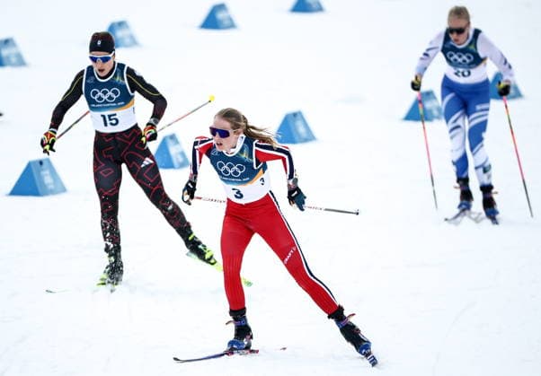 ITALY, TRENTINO-SOUTH TYROL - FEBRUARY 7, 2026: Katharina Hennig Dotzler of Germany, Karoline Simpson-Larsen of Norway, and Vilma Ryytty (L-R of Finland compete in a women s 10km + 10km skiathlon race during the 2026 Winter Olympic Games, Olympische Spiele, Olympia, OS at the Tesero Cross-Country Skiing Stadium 2026 Winter Olympics: Cross-Country Skiing  - ZUMAt113 20260207_zaa_t113_313 Copyright: xMikhailxTereshchenkox