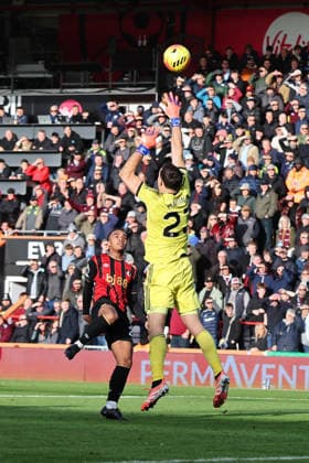 Football - 2025 2026 Premier League - AFC Bournemouth vs Aston Villa - Vitality Stadium - Saturday 7th February 2026 Eli Junior Kroupi of Bournemouth lobs Emiliano Martinez of Aston Villa only for his goal bound effort to be cleared off the line during the Premier League match at the Vitality Stadium COLORSPORT Shaun Boggust 