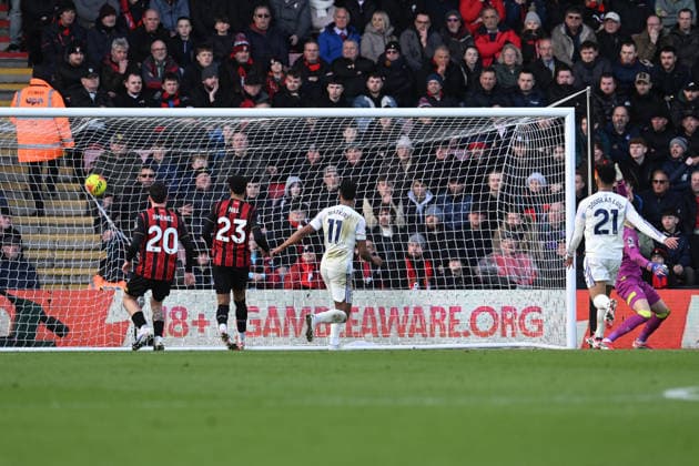 Bournemouth v Aston Villa, Premier League Goal 0-1 - Morgan Rogers (27) of Aston Villa scores the opening goal beating Djordje Petrovic (1) of AFC Bournemouth during the Premier League match between Bournemouth and Aston Villa at the Vitality Stadium, Bournemouth, UK on 7 February 2026. Bournemouth Vitality Stadium Dorset UK Editorial use only DataCo restrictions apply See www.football-dataco.com , Copyright: xGrahamxHuntx PSI-23705-0061