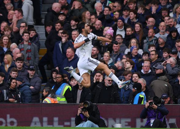 7th February 2026; Craven Cottage, Fulham, London, England; Premier League Football, Fulham versus Everton; Raul Jimenez of Fulham celebrates scoring his sides 1st goal in the 18th minute to make it 1-0  JohnxPatrickxFletcher