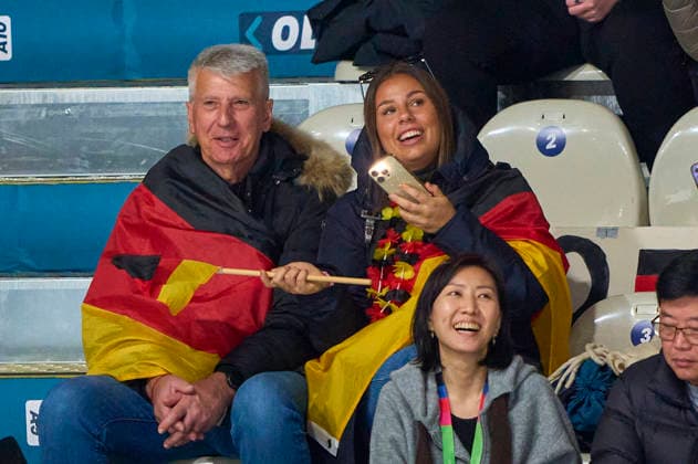 DEB fans at the preliminary women Ice hockey, Eishockey match Group B Germany-Japan of the Milano Cortina 2026 Winter Olympic Games, Olympische Spiele, Olympia, OS at Milano Rho Ice Hockey Arena on February 7, 2026 in Milan, Italy.