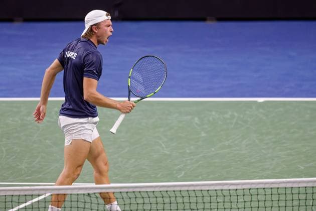 Tennis Coupe Davis - France - Slovaquie au Portel PHOTOPQR VOIX DU NORD JOHAN BEN AZZOUZ ; 07 02 2026 ; Le Portel, le 7 fevrier 2026. Tennis Coupe Davis (premier tour) - France - Slovaquie au chaudron au Portel. Alexandre Muller. PHOTO JOHAN BEN AZZOUZ LA VOIX DU NORD - Le Portel, France, feb 7th 2026. Davis Cup : Francs vs Slovakia - Nord France  Copyright: xPHOTOPQR VOIXxDUxNORD MAXPPPxJOHANxBENxAZZOUZx 20260207VDN4990 20260207VDN4990