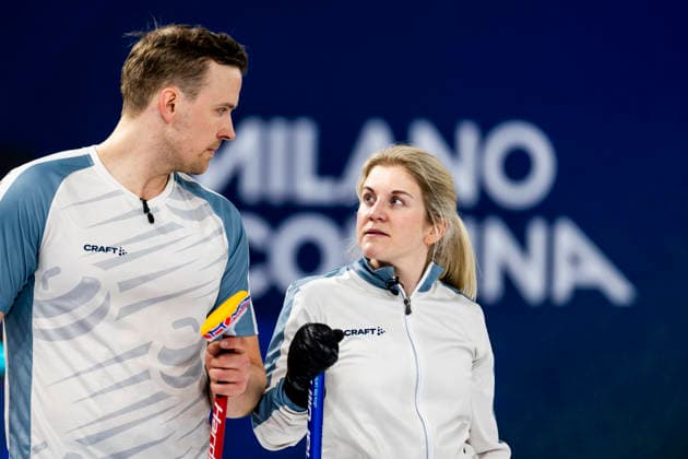 260207 Magnus Nedregotten and Kristin Skaslien of Norway compete in a round robin mixed doubles curling match between Norway and Estonia during day 1 of the 2026 Winter Olympics on February 7, 2026 in Cortina. Photo: Jon Olav Nesvold BILDBYRAN COP 217 JE0110 curling Olympic Games, Olympische Spiele, Olympia, OS olympics winter olympics os ol olympiska spel vinter-os olympiske leker milano cortina 2026 milan cortina 2026 milano cortina 2026 olympic games milano cortina 2026 winter olympic games milano cortina-os milano cortina-ol vinter-ol 1 bbeng *** 260207 Magnus Nedregotten and Kristin Skaslien of Norway compete in a round robin mixed doubles curling match between Norway and Estonia during day 1 of the 2026 Winter Olympics on February 7, 2026 in Cortina Photo Jon Olav Nesvold BILDBYRAN COP 217 JE0110 curling olympic games olympics winter olympics os ol olympiska spel vinter os olympiske leker milano cortina 2026 milan cortina 2026 milano cortina 2026 olympic games milano cortina 2026 winter olympic games milano cortina os milano cortina ol vinter ol 1 bbeng  Copyright: JONxOLAVxNESVOLD BB260207JE074
