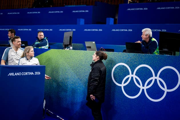 260207 Magnus Nedregotten and Kristin Skaslien of Norway talk with the officials after a round robin mixed doubles curling match between Norway and Estonia during day 1 of the 2026 Winter Olympics on February 7, 2026 in Cortina. Photo: Jon Olav Nesvold BILDBYRAN COP 217 JE0110 curling Olympic Games, Olympische Spiele, Olympia, OS olympics winter olympics os ol olympiska spel vinter-os olympiske leker milano cortina 2026 milan cortina 2026 milano cortina 2026 olympic games milano cortina 2026 winter olympic games milano cortina-os milano cortina-ol vinter-ol 1 bbeng *** 260207 Magnus Nedregotten and Kristin Skaslien of Norway talk with the officials after a round robin mixed doubles curling match between Norway and Estonia during day 1 of the 2026 Winter Olympics on February 7, 2026 in Cortina Photo Jon Olav Nesvold BILDBYRAN COP 217 JE0110 curling olympic games olympics winter olympics os ol olympiska spel vinter os olympiske leker milano cortina 2026 milan cortina 2026 milano cortina 2026 olympic games milano cortina 2026 winter olympic games milano cortina os milano cortina ol vinter ol 1 bbeng  Copyright: JONxOLAVxNESVOLD BB260207JE084