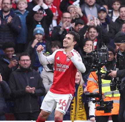 7th February 2026; Emirates Stadium, London, England; Premier League Football, Arsenal versus Sunderland; Martin Zubimendi of Arsenal celebrates his goal in the 42nd minute for 1-0  KatiexChan