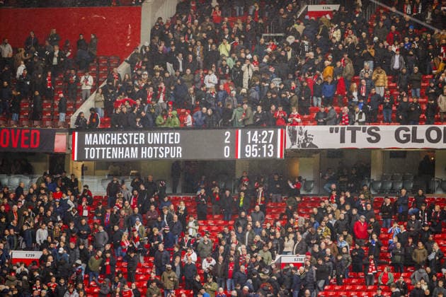MANCHESTER, ENGLAND - FEBRUARY 07: Full time result at Old Trafford during a Premier League 2026 match between Manchester United, ManU v Tottenham Hotspur at Stadium of Old Trafford on February 7, 2026 in Manchester, England. (Photo by Richard Callis Sports Press Photo) Copyright: xRichardxCallis SportsxPressxPhotx Sportspressphoto_SPR89391