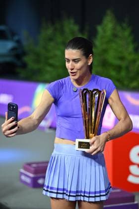 Sorana Cirstea of Romania poses with the trophy after the game against Emma Raducanu of Great Britain during the Transylvania Open 2026 final, a WTA250 Tournament, at BT Arena, in Cluj-Napoca, Romania, February 07, 2025. Transylvania Open 2026 - WTA, Tennis Damen 250 Tournament - Double FinalCluj Napoca Romania  Copyright: xAlexxNicodim Shutterstockx 16526889gc