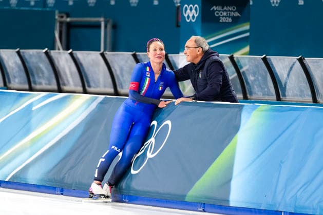 2026-02-07 - Milano Cortina 2026 Winter Olympics 3000m Women MILAN, ITALY - FEBRUARY 7: Francesca Lollobrigida of Italy, Maurizio Marchetto during the Milano Cortina 2026 Winter Olympics at the Milano Speed skating, Eisschnelllauf Arena on February 7, 2026 in Milan, Italy Milan Milano Speed Skating Arena Italy Content not available for redistribution in The Netherlands directly or indirectly through any third parties. Copyright: xAndrexWeeningx