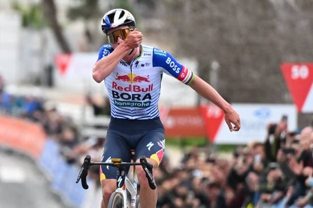 Tour of Valencia 2026 Stage 4 TEULADA MORAIRA, SPAIN - FEBRUARY 07 : Evenepoel Remco (BEL) of Red Bull BORA Hansgrohe celebrating his Victory during stage 4 of the 77th edition of Volta a la Comunitat Valenciana an UCI ProSeries 2.Pro cycling road race stage for Men Elite of 172.2 km with start in La Nucia and finish in Teulada Moraira on February 7, 2026 in Teulada Moraira, Spain, 07 02 2026 Teulada Moraira Spain  Copyright: xVincentxKalutx