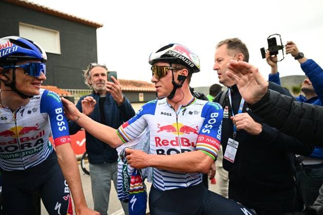 Tour of Valencia 2026 Stage 4 TEULADA MORAIRA, SPAIN - FEBRUARY 07 : Evenepoel Remco (BEL) of Red Bull BORA Hansgrohe celebrating his Victory during stage 4 of the 77th edition of Volta a la Comunitat Valenciana an UCI ProSeries 2.Pro cycling road race stage for Men Elite of 172.2 km with start in La Nucia and finish in Teulada Moraira on February 7, 2026 in Teulada Moraira, Spain, 07 02 2026 Teulada Moraira Spain  Copyright: xVincentxKalutx