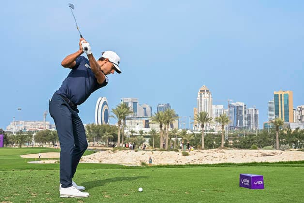 QATAR MASTERS 2026- THIRD ROUND Daniel Hillier of New Zealand tees off on the 8th hole during the third round of the Qatar Masters 2026 golf tournament at the Doha Golf Club in Doha, Qatar, on February 7, 2026 DOHA Qatar Copyright: xNOUSHADx