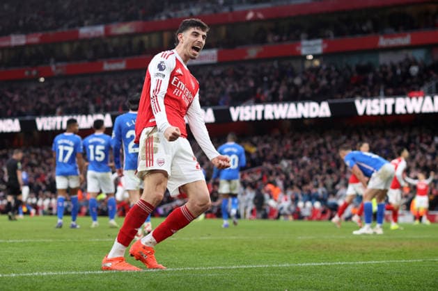 Arsenal v Sunderland 07 February 2026, London - Premier League Football - Arsenal v Sunderland - Kai Havertz of Arsenal celebrates after assisting the second goal which was scored by Viktor Gyokeres - Photo: Charlotte Wilson Offside. London UK Copyright: xCharlottexWilsonx xOffsidexOffside