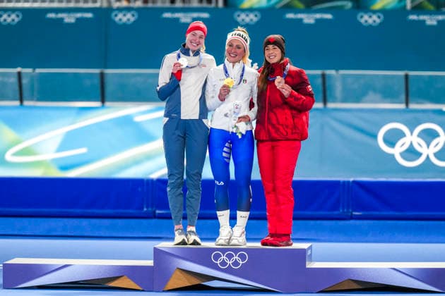 2026-02-07 - Milano Cortina 2026 Winter Olympics 3000m Women MILAN, ITALY - FEBRUARY 7: Ragne Wiklund of Norway, Francesca Lollobrigida of Italy, Valerie Maltais of Canada during the Milano Cortina 2026 Winter Olympics at the Milano Speed skating, Eisschnelllauf Arena on February 7, 2026 in Milan, Italy Milan Milano Speed Skating Arena Italy Content not available for redistribution in The Netherlands directly or indirectly through any third parties. Copyright: xAndrexWeeningx