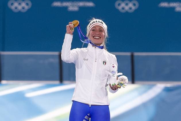 MILAN , 07-02-2026 , Milano Speed skating, Eisschnelllauf Stadium , season 2025 2026 , Olympic Winter games, Winterspiele,Spiele, Summer games 2026 - Speed Skating 3000m ladies, Picture shows Olympic champion Francesca Lollobrigida Olympic Winter Games 2026 - Speed Skating 3000m ladies  x201370272x Copyright: