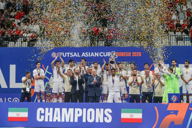 2026 AFC Futsal Asian Cup Players of Iran celebrate their win over Indonesia during the final match between Indonesia and Iran at the AFC Futsal Asian Cup 2026 in Jakarta, Indonesia, on February 7, 2026. Iran becomes champions after defeating Indonesia 5-4 in a penalty shootout. Jakarta Indonesia  Copyright: xClaudioxPramanax originalFilename:pramana-iranwins260207_npYxY.jpg