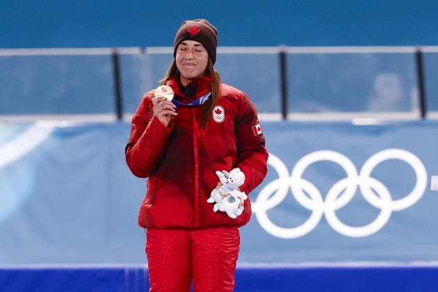 MILAN , 07-02-2026 , Milano Speed skating, Eisschnelllauf Stadium , season 2025 2026 , Olympic Winter games, Winterspiele,Spiele, Summer games 2026 - Speed Skating 3000m ladies, Picture shows Valerie Maltais bronze medal Olympic Winter Games 2026 - Speed Skating 3000m ladies  x201371048x Copyright: