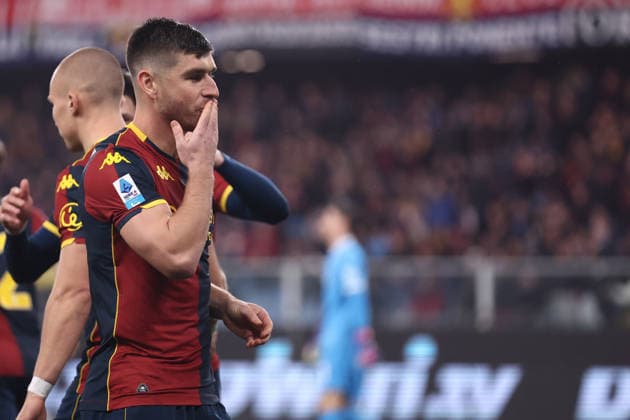 Ruslan Malinovskyi (Genoa Cfc) celebrates after scoring his team s first goal, Serie A, Genoa CFC v SSC Napoli , Stadio Luigi Ferraris, February 7, 2026, Genova, Italy.