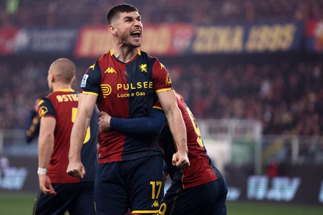Ruslan Malinovskyi (Genoa Cfc) celebrates after scoring his team s first goal, Serie A, Genoa CFC v SSC Napoli , Stadio Luigi Ferraris, February 7, 2026, Genova, Italy.