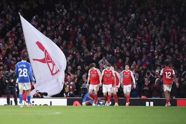 7th February 2026; Emirates Stadium, London, England; Premier League Football, Arsenal versus Sunderland; Viktor Gyokeres of Arsenal celebrates his goal in the 90th+3 minute for 3-0  KatiexChan