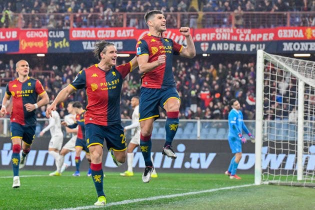 GenoaÕs Ruslan Malinovskyi celebrates after scoring a goal for his team during the Serie A soccer match between Genoa and Napoli at the Luigi Ferraris Stadium in Genoa, Italy - Saturday, February 07, 2026. - Soccer .  Copyright: xTanoxPecoraro LaPressex