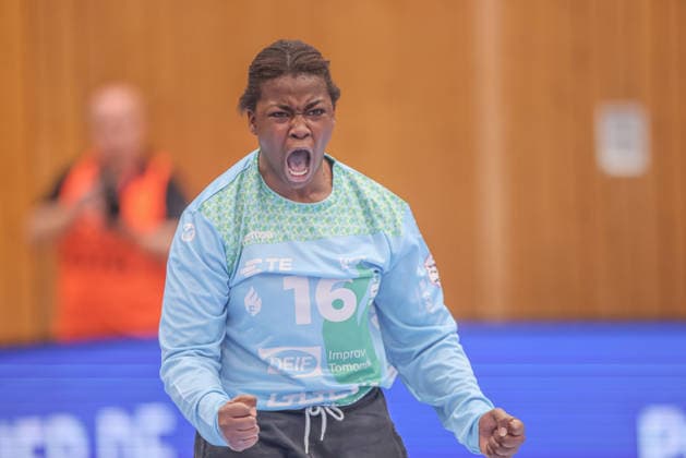 GER, Bensheim, HSG Bensheim Auerbach Flames vs TuS Metzingen, Alsco Handball Bundesliga Frauen, Handball, DHB, Spielzeit 2025 2026, Weststadthalle Bensheim, 16. Spieltag im Bild: Vanessa Fehr (HSG Bensheim Auerbach Flames Frauen 16), Jubel, Freude DFB DFL REGULATIONS PROHIBIT ANY USE OF PHOTOGRAPHS AS IMAGE SEQUENCES AND OR QUASI-VIDEO, 07.02.2026 Copyright: HMBxMedia HendrikxHamelau