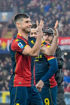 Genoa™s Ruslan Malinovskyi celebrates after scoring a goal for his team during the Serie A soccer match between Genoa and Napoli at the Luigi Ferraris Stadium in Genoa, Italy - Saturday, February 07, 2026. - Soccer .  Copyright: xTanoxPecoraro LaPressex