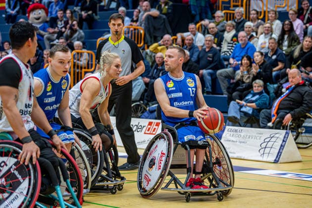 IWBF ChampionsCup; RSV Lahn-Dill - BBK Bidaideak Bilbao, 07.02.26 Thomas Böhme (RSV Lahn-Dill, 13), Kathleen Dandeneau (BKK Bidaideak Bilbao, 17), Quinten Zantinge (RSV Lahn-Dill, 11) IWBF ChampionsCup; RSV Lahn-Dill - BBK Bidaideak Bilbao: Wetzlar, 07.02.26 Copyright: xBEAUTIFULxSPORTS Roeczeyx