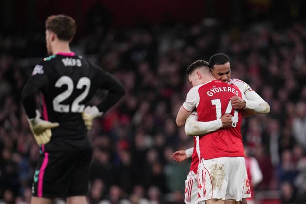 Premier League Arsenal v Sunderland Gabriel of Arsenal and Viktor Gyokeres of Arsenal celebrate third goal during the Premier League match Arsenal vs Sunderland at Emirates, London, United Kingdom on 07 February 2026 (Photo by Harvey Murphy News Images) Copyright: xHarveyxMurphy NewsxImagesx