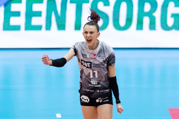 1. Volleyball Bundesliga Frauen: Schwarz-Weiss Erfurt vs. SSC Palmberg Schwerin; Erfurt; 07.02.2026 Isabel Kova?i? ( 11; Schwarz-Weiss Erfurt) 1. Volleyball Bundesliga Frauen: Schwarz-Weiss Erfurt vs. SSC Palmberg Schwerin; Riethsporthalle Erfurt; 07.02.2026 Copyright: xBEAUTIFULxSPORTS Duehringx