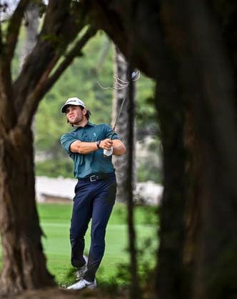 QATAR MASTERS 2026- THIRD ROUND Angel Ayora of Spain plays his approach shot on the 18th hole during the third round of the Qatar Masters 2026 golf tournament at the Doha Golf Club in Doha, Qatar, on February 7, 2026 DOHA Qatar Copyright: xNOUSHADx