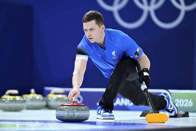 (260207) -- CORTINA D AMPEZZO, Feb. 7, 2026 -- Harri Lill of Estonia competes during the curling mixed doubles round robin session 8 match of the 2026 Milan-Cortina Winter Olympics in Cortina D Ampezzo, Italy, Feb. 7, 2026. ) (MICO2026)ITALY-CORTINA D AMPEZZO-OLYMPIC Winter games, Winterspiele,Spiele, Summer games CURLING-MIXED DOUBLES-ROUND ROBIN LianxYi 