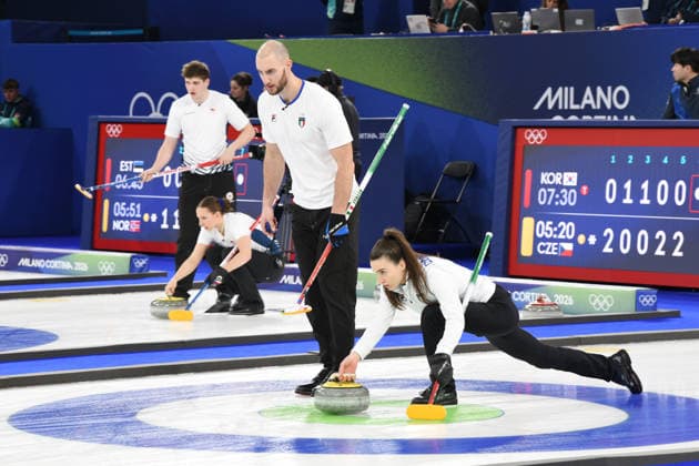 CORTINA, OLYMPICS, MIXED DOUBLES CURLING ITALY-SWEDEN, IN THE PHOTO Amos Mosaner Stefania Constantini  Copyright: xFRANCESCAxVIECELIx xipa-agency.netx xFrancescaxViecelix IPA_71082437 IPA_Agency_IPA71082437