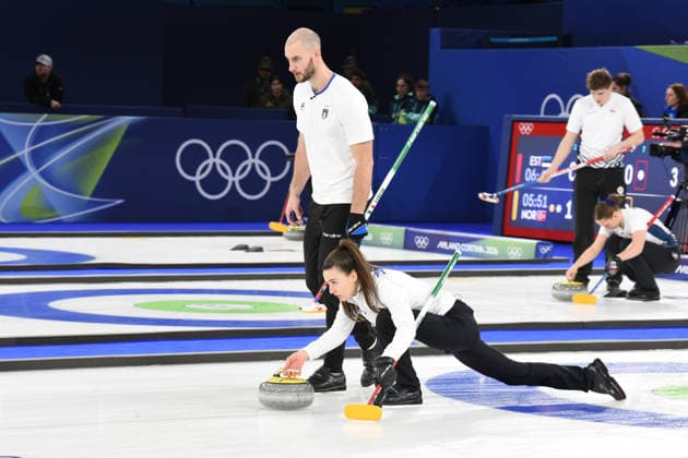 CORTINA, OLYMPICS, MIXED DOUBLES CURLING ITALY-SWEDEN, IN THE PHOTO Amos Mosaner Stefania Constantini  Copyright: xFRANCESCAxVIECELIx xipa-agency.netx xFrancescaxViecelix IPA_71082440 IPA_Agency_IPA71082440