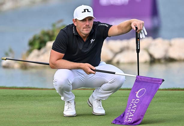 QATAR MASTERS 2026- THIRD ROUND Matt Wallace of England lines up a putt on the 18th hole during the third round of the Qatar Masters 2026 golf tournament at the Doha Golf Club in Doha, Qatar, on February 7, 2026 DOHA Qatar Copyright: xNOUSHADx