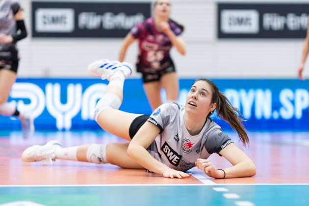1. Volleyball Bundesliga Frauen: Schwarz-Weiss Erfurt vs. SSC Palmberg Schwerin; Erfurt; 07.02.2026 Emilie Respaut ( 5; Schwarz-Weiss Erfurt) 1. Volleyball Bundesliga Frauen: Schwarz-Weiss Erfurt vs. SSC Palmberg Schwerin; Riethsporthalle Erfurt; 07.02.2026 Copyright: xBEAUTIFULxSPORTS Duehringx