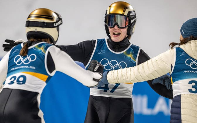 OLYMPICS - Winter Olympic Games, Olympische Spiele, Olympia, OS Milano Cortina 2026 VAL DI FIEMME,ITALY,07.FEB.26 - OLYMPICS, Ski jumping, Skispringen, Ski, nordisch - Winter Olympic Games Milano Cortina 2026, individual, normal hill, women. Image shows the rejoicing of Eirin Maria Kvandal, Anna Odine Stroem and Silje Opseth (NOR).  GEPAxpictures xOliverxLerch