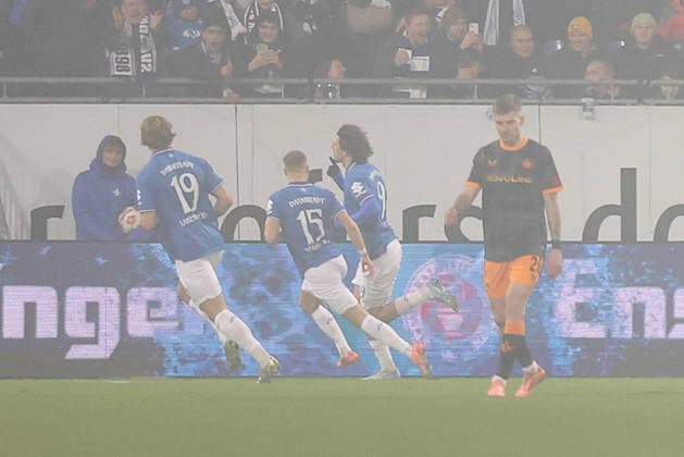 07.02.2026, xrekx, Fussball 2.Bundesliga, SV Darmstadt 98 - 1.FC Kaiserslautern v.l. Torjubel nach dem Tor zum celebrating the goal celebrate 1:0 durch Fraser Hornby (SV Darmstadt 98) (DFL DFB REGULATIONS PROHIBIT ANY USE OF PHOTOGRAPHS as IMAGE SEQUENCES and or QUASI-VIDEO) Darmstadt
