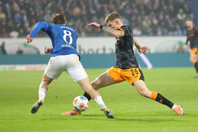 07.02.2026, xrekx, Fussball 2.Bundesliga, SV Darmstadt 98 - 1.FC Kaiserslautern v.l. Luca Marseiler (SV Darmstadt 98) Paul Joly (1.FC Kaiserslautern) Zweikampf, Aktion, action, battle for the ball (DFL DFB REGULATIONS PROHIBIT ANY USE OF PHOTOGRAPHS as IMAGE SEQUENCES and or QUASI-VIDEO) Darmstadt