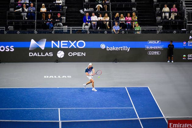 February 7, 2026, Frisco, Texas, USA: GEORGI GEORGIEV during his match against Zachary Svadja during the Dallas Open qualifying session. Zachary Svadja defeated Georgi Georgiev 6:3, and 6:2. Frisco USA - ZUMAm348 20260207_znp_m348_037 Copyright: xLuisxRevillaxMatax