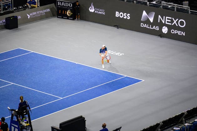 February 7, 2026, Frisco, Texas, USA: GEORGI GEORGIEV during his match against Zachary Svadja during the Dallas Open qualifying session. Zachary Svadja defeated Georgi Georgiev 6:3, and 6:2. Frisco USA - ZUMAm348 20260207_znp_m348_039 Copyright: xLuisxRevillaxMatax