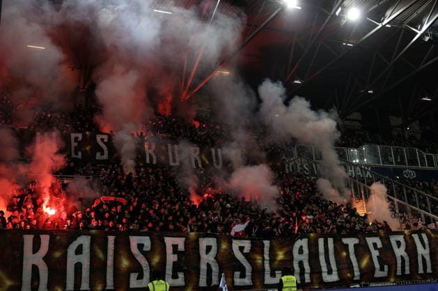 FBL-Germany 2.Bundesliga SV Darmstadt 98 - 1.FC Kaiserslautern Fans from 1.FC Kaiserslautern choreography by the fans, Fans, mood, scarves, jerseys, emotions, pyro, pyrotechnics during the 2.Bundesliga 2025-26 match between SV Darmstadt 98 and 1.FC Kaiserslautern at Merckstadion am Böllenfalltor on 7 February 2026 in Darmstadt, Germany (DFL DFB REGULATIONS PROHIBIT ANY USE OF PHOTOGRAPHS as IMAGE SEQUENCES and or QUASI-VIDEO)